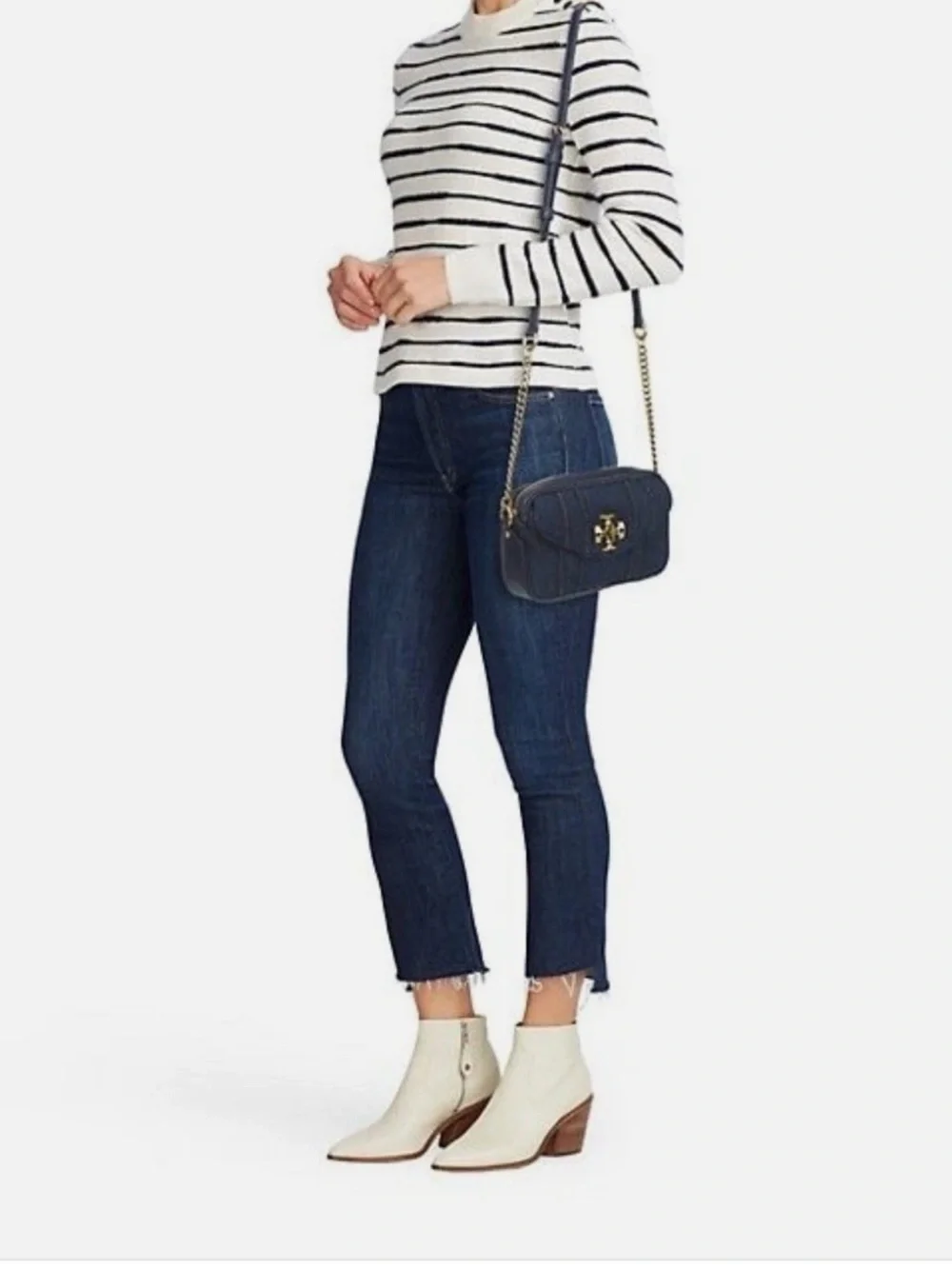 Tory Burch Denim Camera Bag in Dark Blue with Gold Hardware